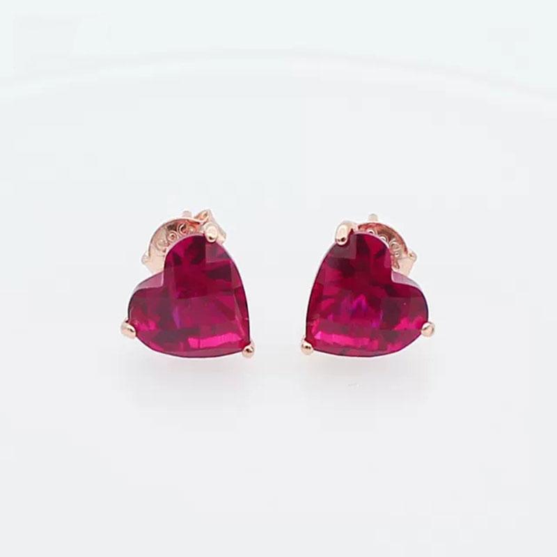 585 Purple Gold Plated 14k Rose Gold Heart Ruby Earrings for Women  Romantic Light Luxury Ear Studs Engagement Jewelry