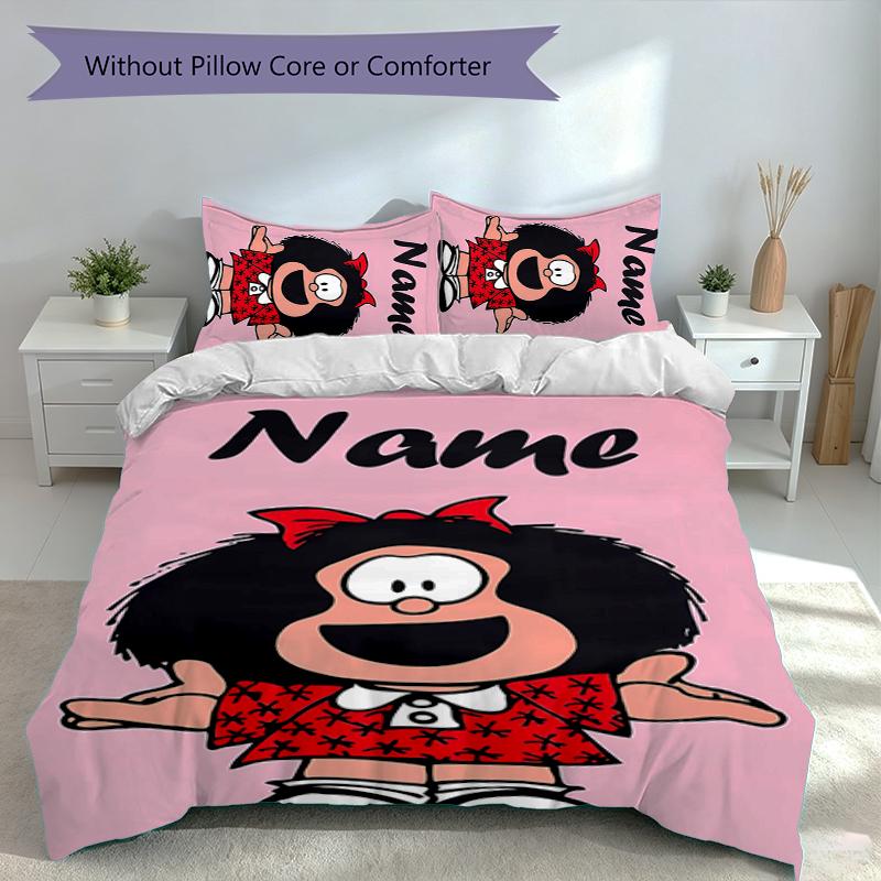 3pcs Custom Name Mafalda Set,Includes 1 Duvet Cover and 2 Pillowcases,All-season Bedroom Decor
