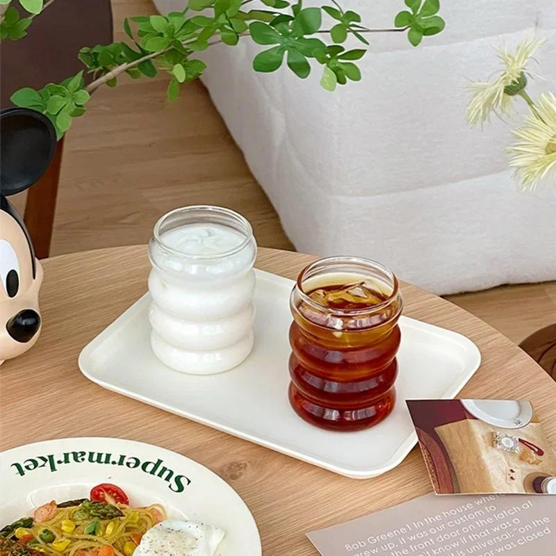 350ml Four Circle Glass Cup Transparent Heat-resistant Coffee Cup Leisure Household Brekfase Juice Milk Water Cups Beer Glass