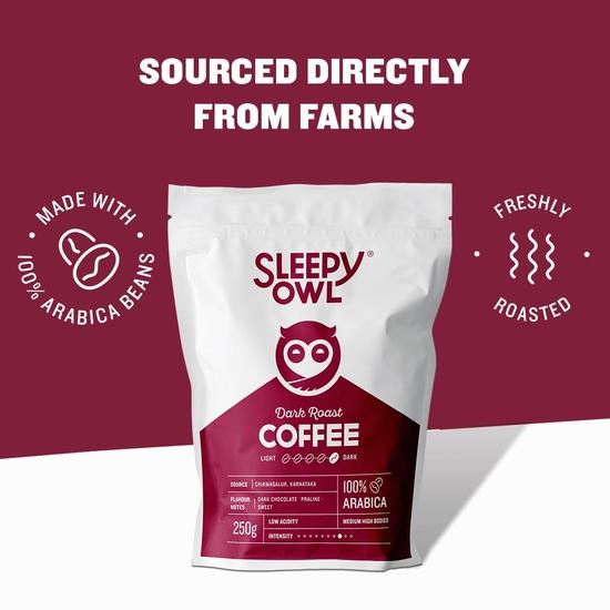 Sleepy Owl Dark Roast Ground Coffee for Pour Over | 100% Arabica | Medium Grind Coffee | Also Suitable for Aeropress, Drip machine | 250g