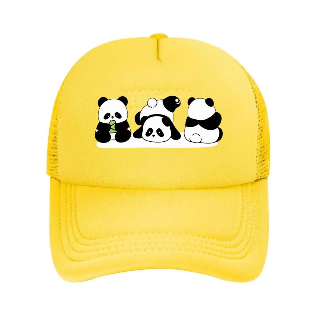 Cute Panda Trio Sitting Rolling Back View Mesh Baseball Cap For Womens Unisex FeUnisex Beach Dad Hat Hip Hop