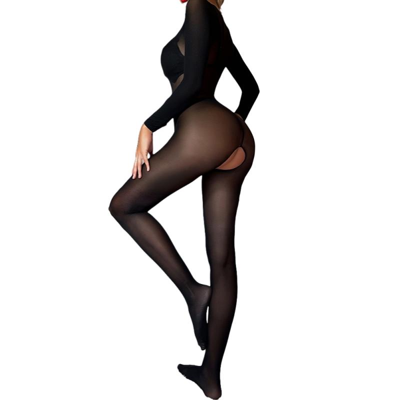 Stylish Women'S Sexy See-Through Crotchless Bodystocking Jumpsuit Sheer Lingerie For Clubwear Black Nylons For 150-170Cm 40-65Kg
