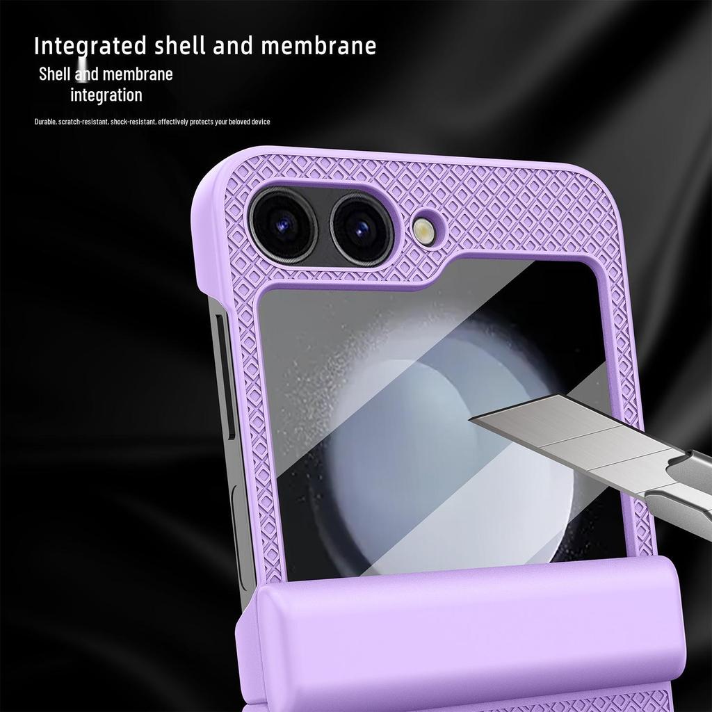 Samsung Z Flip6 Full Wrap Checkered Phone Case with Lens Film and Spring Anti-Fall Protection