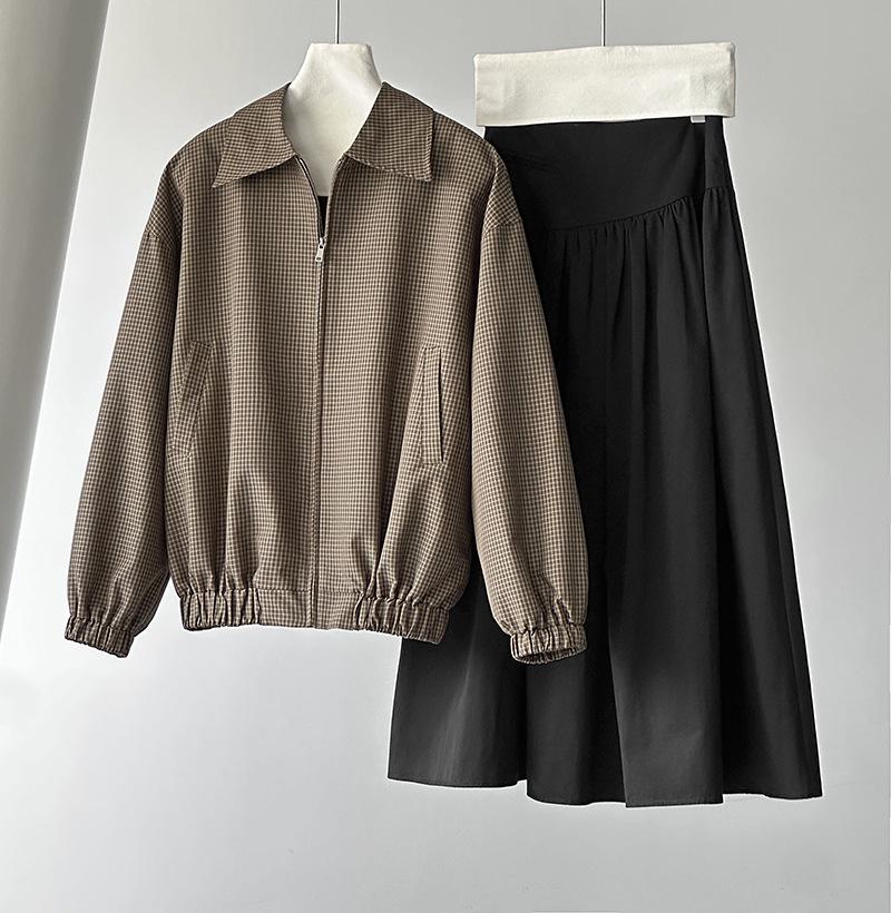 Orange Zhi Retro Houndstooth Lapel Short Coat - Versatile Autumn Style