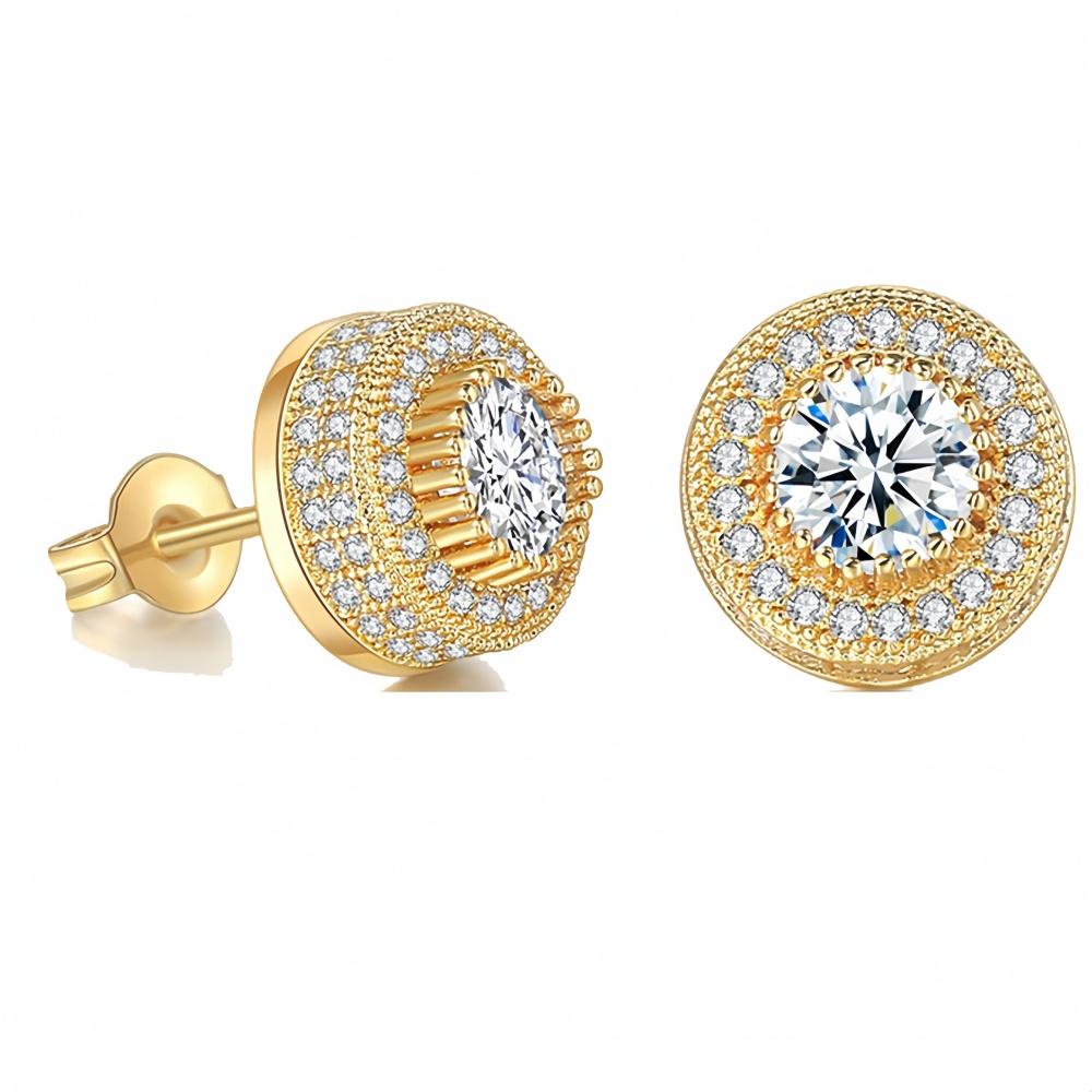Hip Hop Round Crystal Zircon Stud Earrings Simple Copper Men's Earrings Fashion Party Women's Jewelry Accessories Gifts