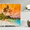 Sunset Dusk Beach Palm Tree Seaside Scenery Fabric Shower Curtain Waterproof Bath Curtains For Bathroom Decorate With 12 Hooks