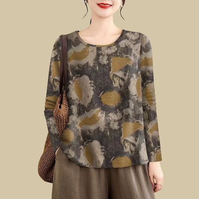T-Shirt Oberteile Damen Bluse Übergroß Bequem Stretch Langarm T-Shirt Rundhalsausschnitt Locker sitzende Oberteile