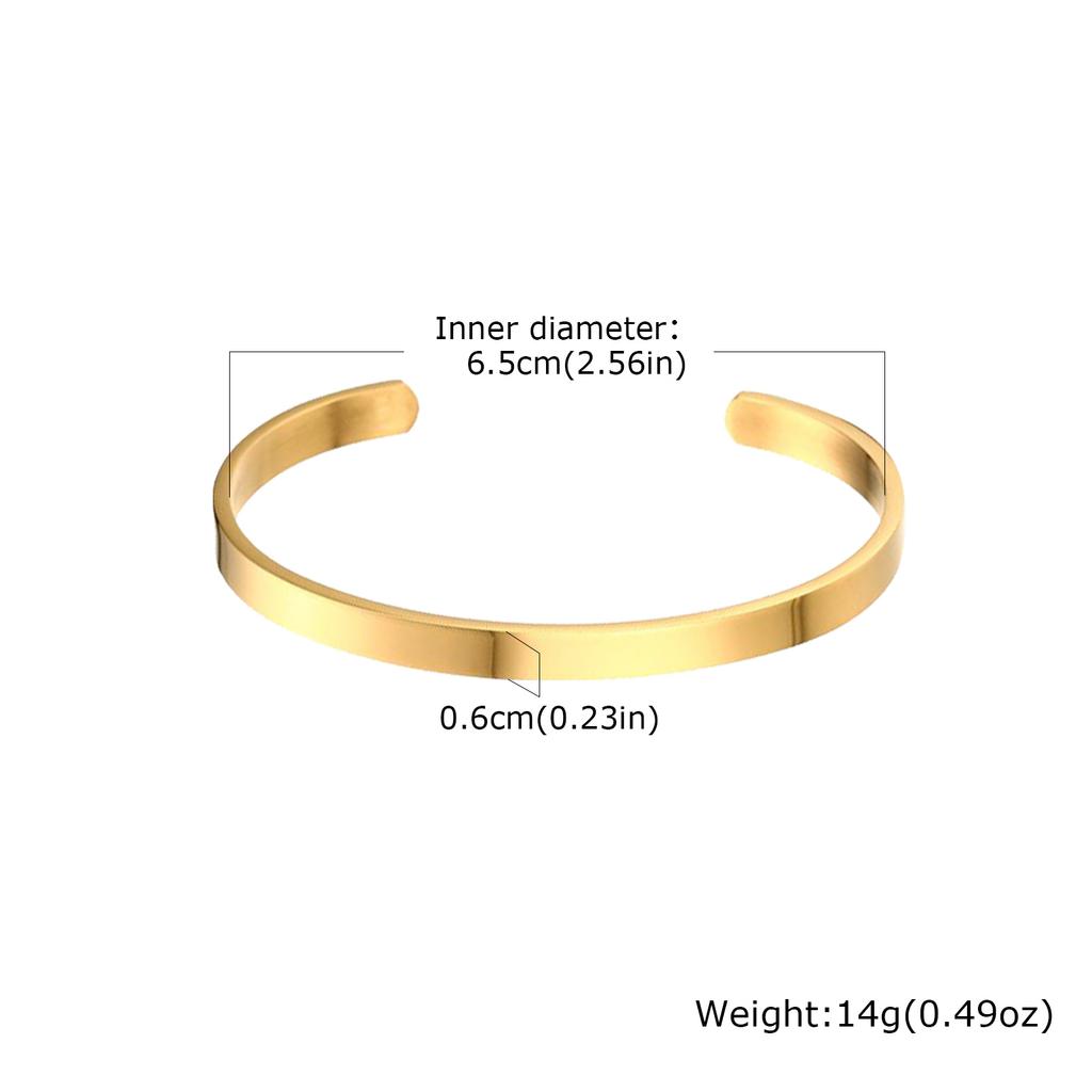 Women's Simple Smooth Stainless Steel Cuff Bracelets, 3/4/5/6mm Wide Open Bangles Gold Plated, Little Luxury Classic Jewelry