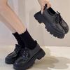 British Style Thick-soled Heightening Small Leather Shoes, New Spring Lace-up Black Single Shoes Muffin