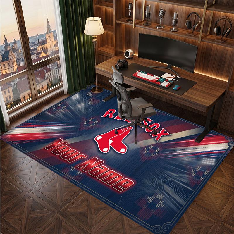 Boston Red Sox Personalized Crystal Velvet Carpet, Customized Name Text Soft Anti‑Slip Rug for Living Room Bedroom