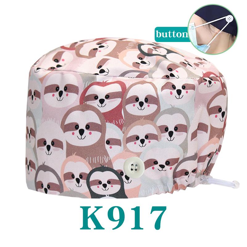Cartoon Printed Nursing Caps Men Women Medical Hats Adjustable Long Hair Pet Dental Clinic Doctors Scrub Hat