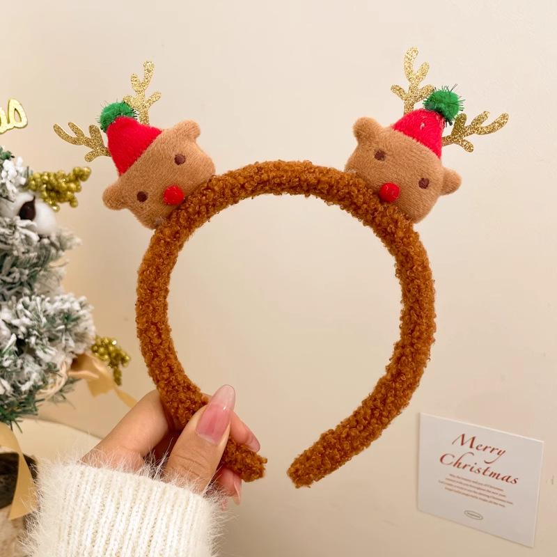 Korean Style Holiday Headwear: Plush Santa Claus & Snowman Hair Clips, Lamb Wool Headband & Antler Accessory