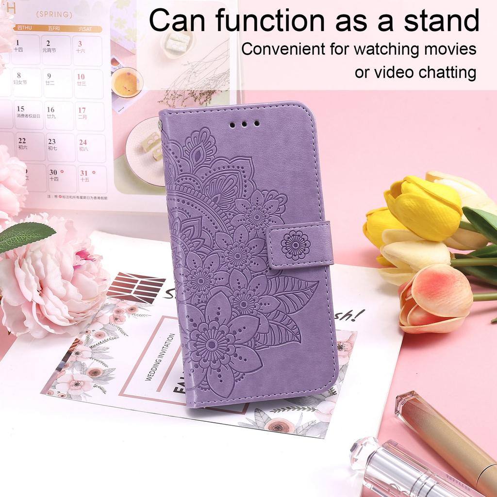 Phone Wallet Case With Card Slot Stand PU Lther Flower EmNaBossed  ive   Cover for   13