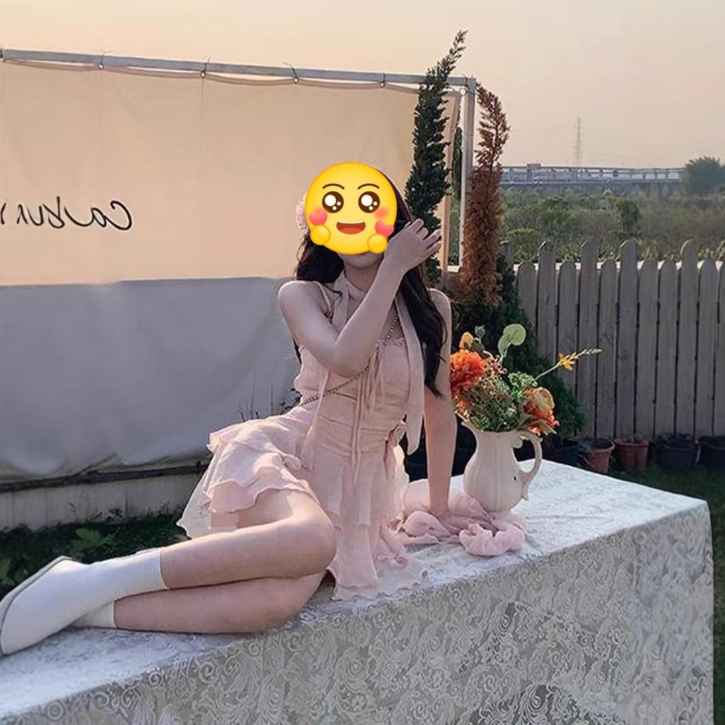 Slightly fat gentle sweet ruffle leaf edge suspender dress women's summer small man waist thin short skirt cardigan set