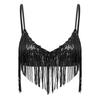 Womens Shiny Sequin Tassel Bra Tops Swing Sequin Fringe No Pad Wireless Bralette Bra Clubwear Dancewear