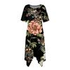 Damen Casual Mode Rundhals Kurzarm Druck Unregelmäßiger Saum Midi-Kleid