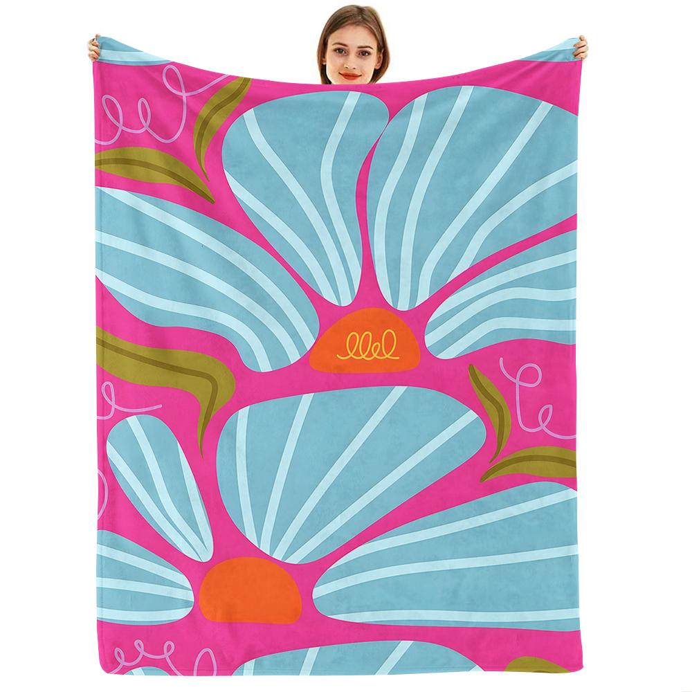Abstract Boho Blob Line Cartoon Anime Print Flannel Blanket Soft Warm Throw for Kids Bedroom Sofa Christmas Office Car