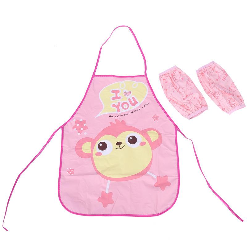 

Детский фартук с рисунком из мультфильма, водонепроницаемый карман для слюней, детский комбинезон для рисования, детский комплект без рукавов Apron + cuff розовый