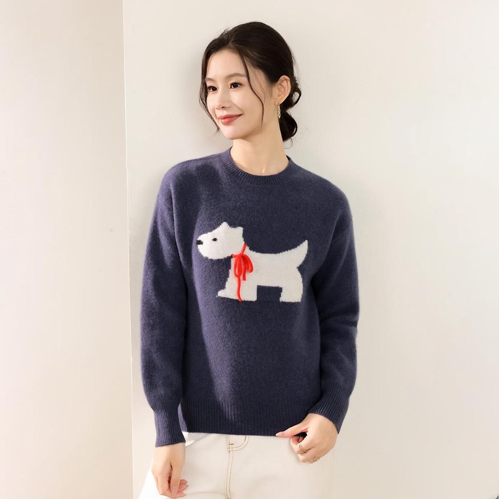 2025 Autumn/Winter 100% Pure Wool Double Ply Round Neck Jacquard Knit Sweater
