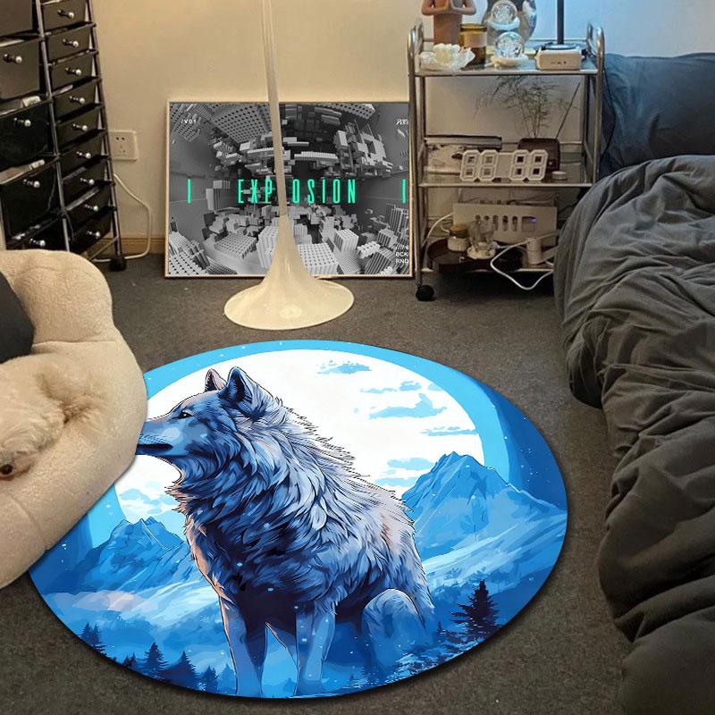Boho Round Cat Multicolor Accent Rug, Non-Slip Floor Mat for Kids Room