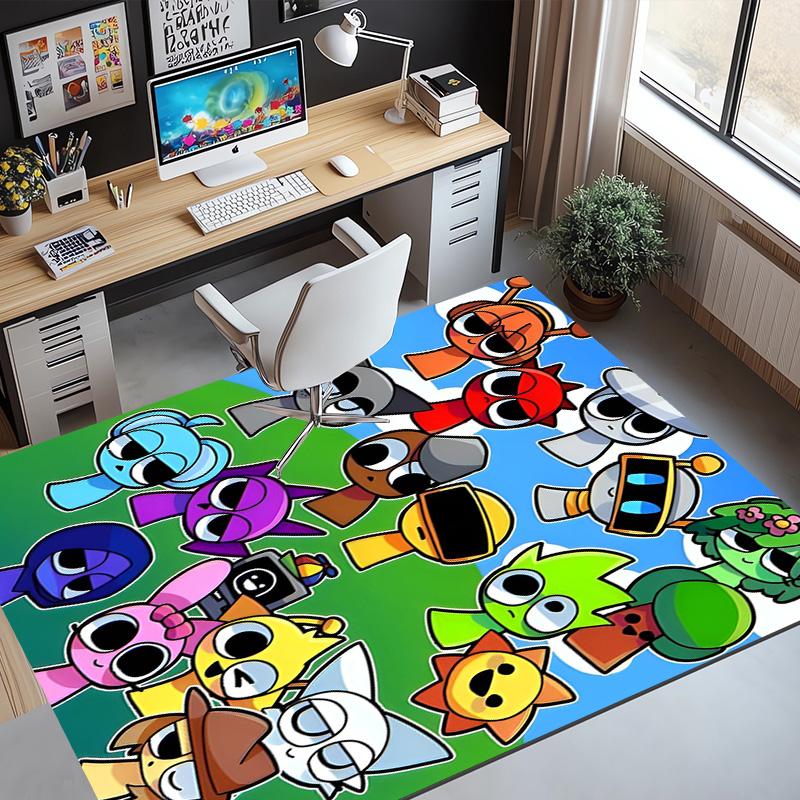 Sprunki Game Pattern Rug, Indoor/Outdoor Mat, for Picnic, Gameroom, Bedroom, Office, Living Room, Home Decor Carpet, Birthday Gift