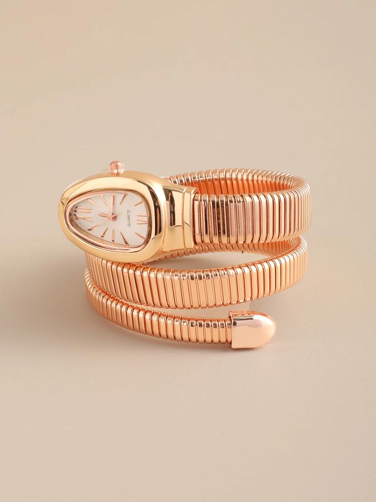 1 Stück-Hochwertige und modische Damen-Legierungsuhr mit Schlangenkopfgehäuse, exquisite und luxuriöse Quarz-Damenuhr