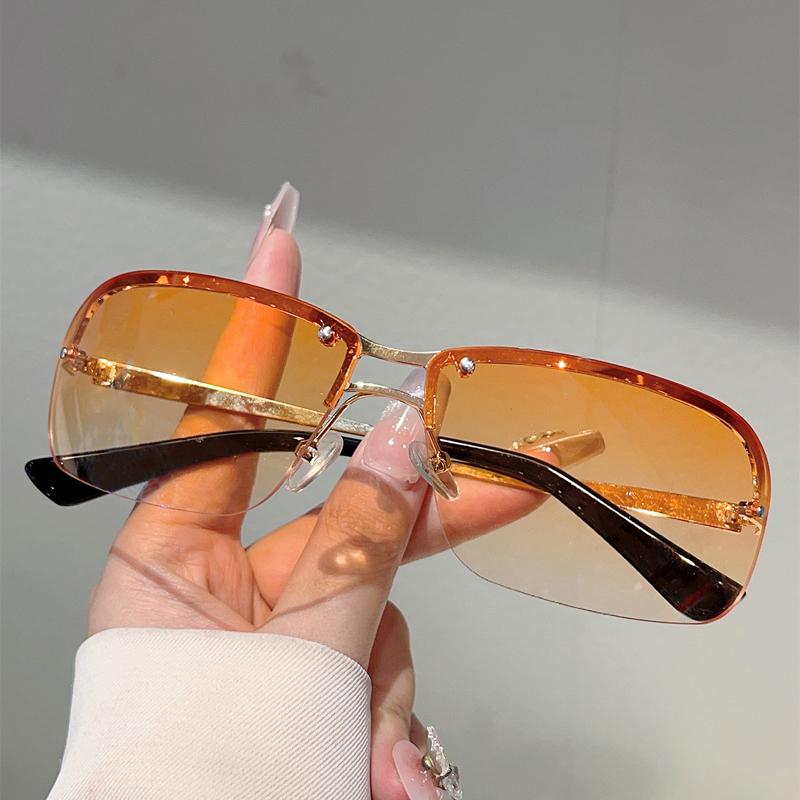 Y2k Rimless Sunglasses Men Fashion Gradient Casual Shades Women Trendy Double Bridge Brand Design Decorative Sun Glasses