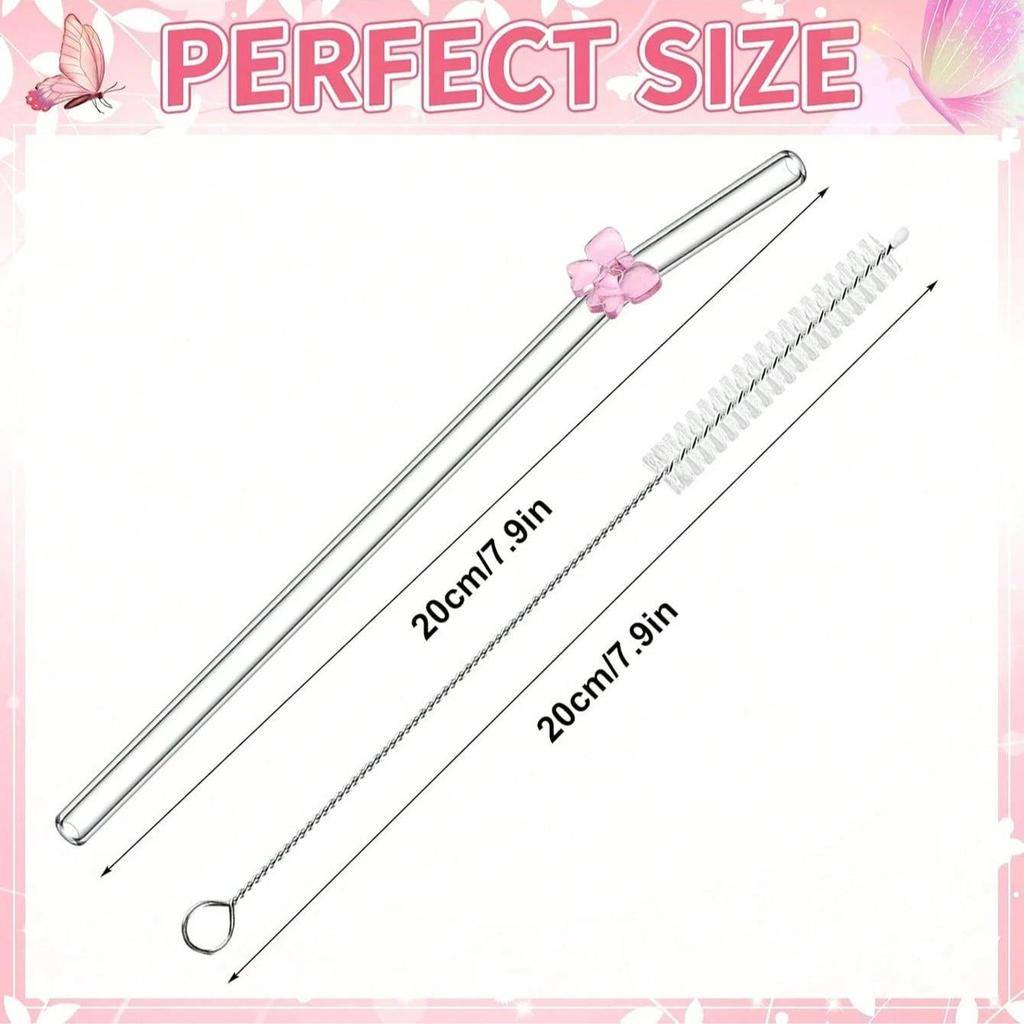 6Pcs Reusable Glass Straws, Eco-friendly Drinking Straws for Smoothies, Milkshakes, Tea, J