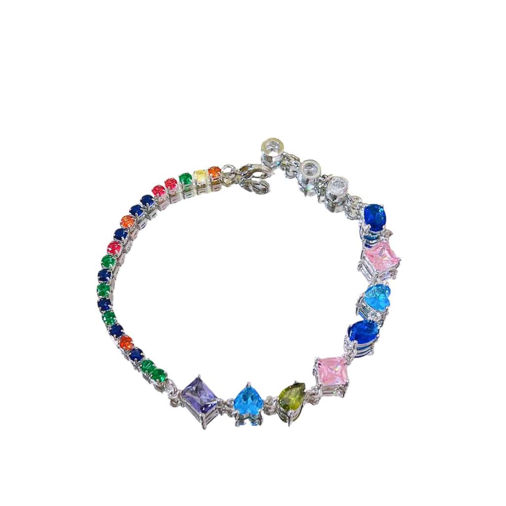 Star Full Colored Candy Bracelet Female, Luxury High-End Splicing Y-Shaped Neck Chain, Thin Colored Gem Necklace