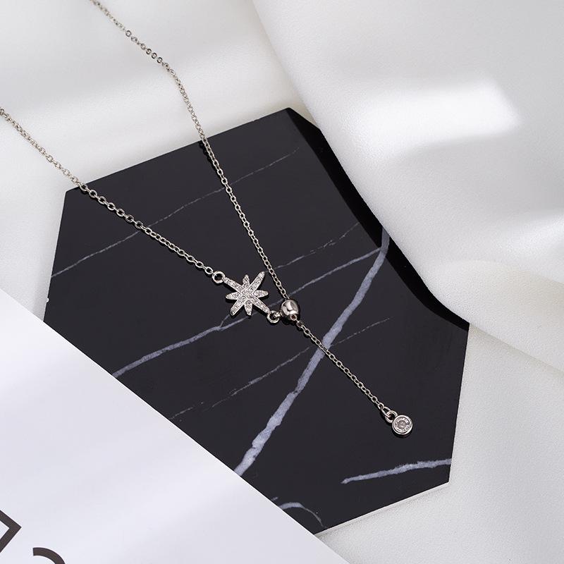 925 Silver Star Necklace Geometric Pendant Choker Birthday Gift Exquisite Jewelry Simple Charm Party
