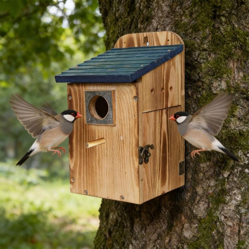Durable Wooden Bird Shelter For Outdoor Use Featuring Viewing Panel And Safety Feature