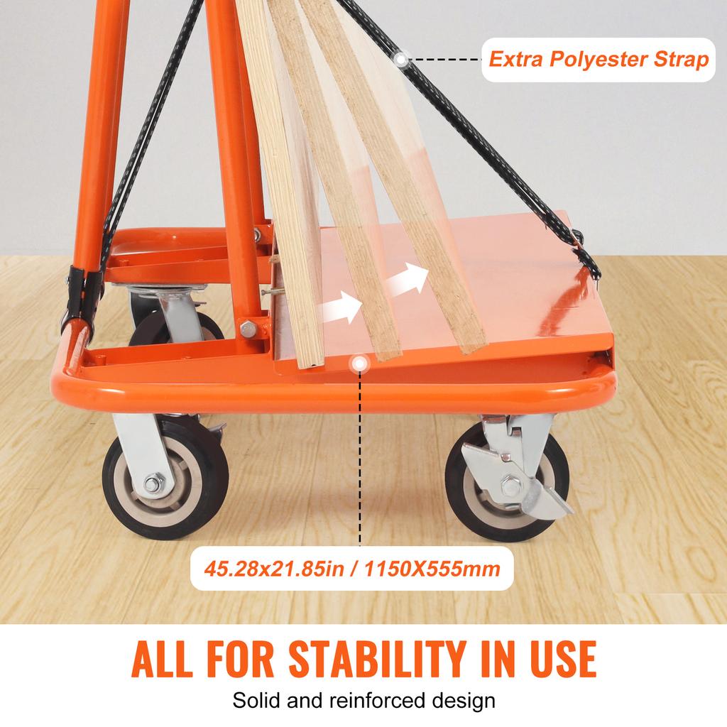 SucceBuy 3000LBS Panel Dolly Drywall Sheet Cart with Deck & 5" Swivel Wheels Handling Wall Sheetrock Lumber for Garage Warehouse