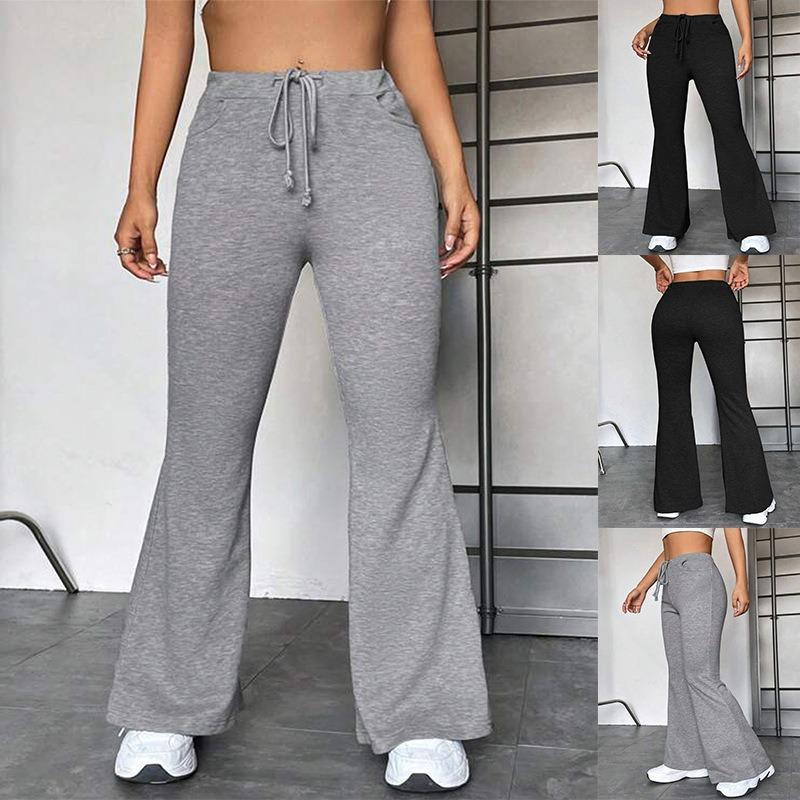 Women S Flared Casual Sports Yoga Pants With Pockets S серый