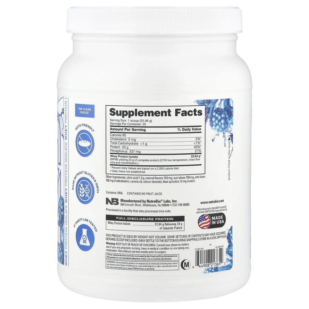 Athletic Performance, Clear Protein, Blue Raspberry, 519g (1.1Lb)