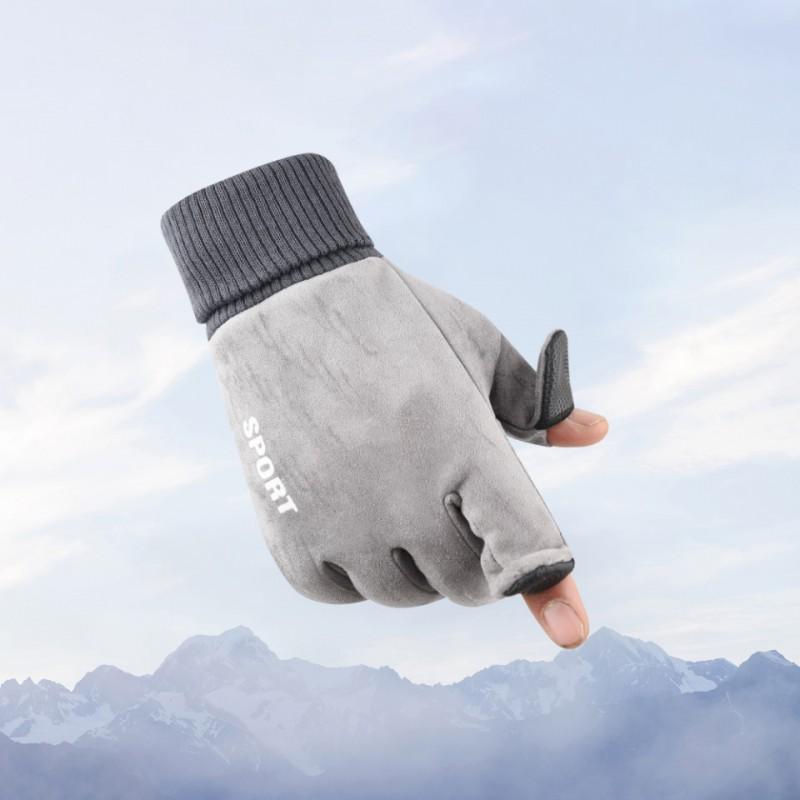 Mens Fleece-Lined Touchscreen Gloves With Half-Finger Design Winter Cycling Skiing Outdoor Sports