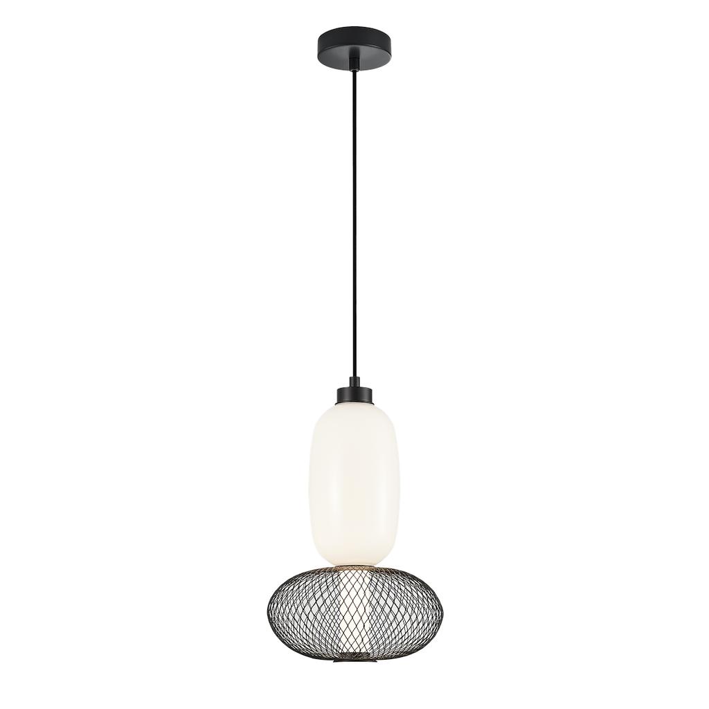 Lampa Wisząca Nowoczesna Czarna Szklany Klosz Druciana Elipsa Do Salonu Sypialni Ciepła Barwa Led 15W Arame Milagro
