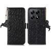For Xiaomi 14T Case RFID Blocking Genuine Cow Leather Phone Case Ostrich Texture