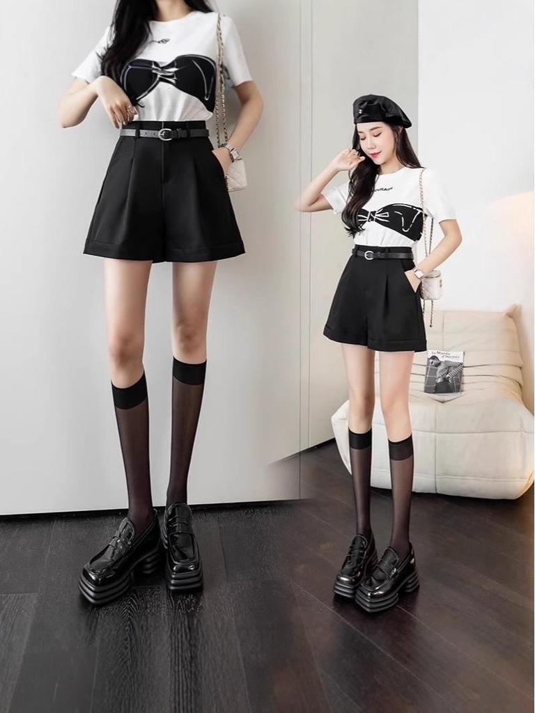 Women's High Waist A-Line Wide Leg Belted Casual Shorts for Spring/Summer 2025.