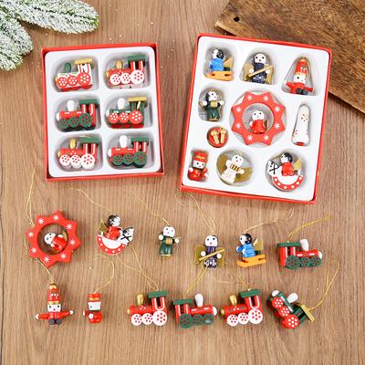 Wooden Train Pendants Christmas Tree Mini Hanging Doll Ornaments Decoration for Home Navidad Noel Xmas New Year Gifts