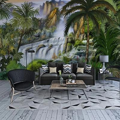 Papier peint 3d Stéréo Cascade Paysage Forêt Tropicale Fresque Salon Chambre Fond Décor Mural