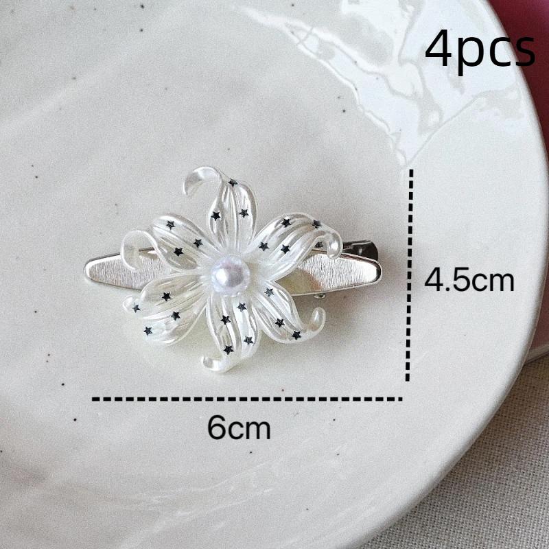 2/4Pcs Elegent Lily Hair Clips With Star Print Harajuku Vintage Ins Trendy Flower Shape Hairpin Aesthetic Hair Accessories Girls