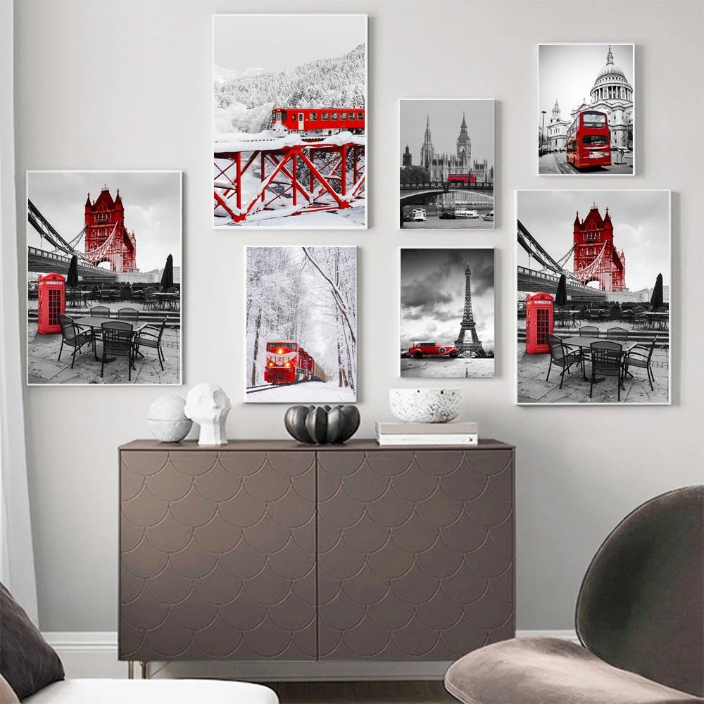 Nordic City Sign Building Landscape Canvas Painting Train Poster In Snow Office Living Room Bedroom Home Decoration Mural No Frame