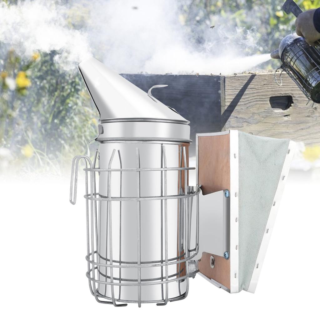 Stainless Steel Manual Bee Smoker Apiculture Beekeeping Tool with Heat Shield Protection