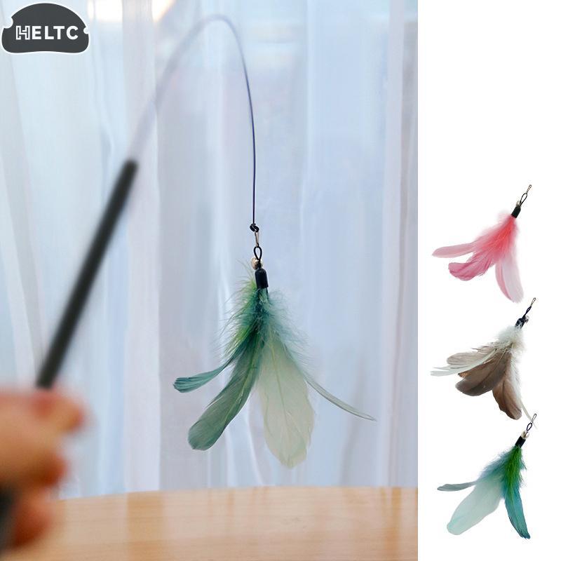 Spring Teasing Cat Stick Long Pole Cat Teaser Stick Toy Feather Funny Simulation Fishing Rod Bell Squeaky Cat Toy