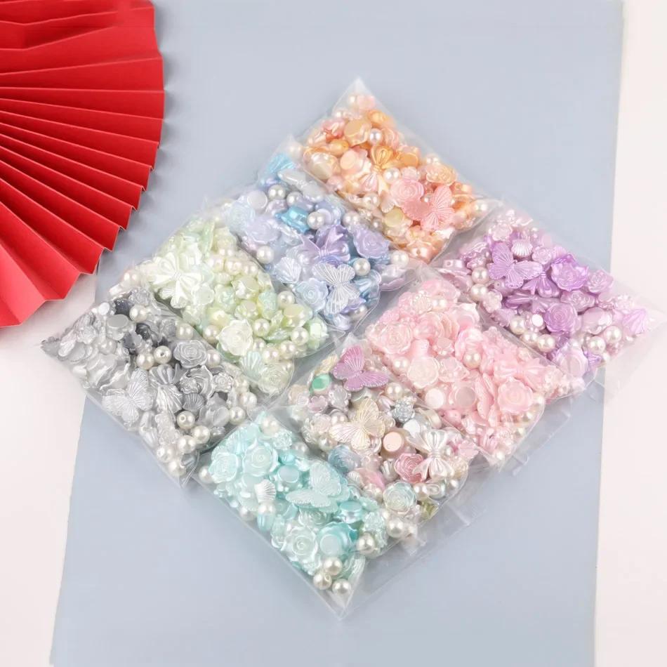 50g Baroque Beautiful Color Bow Butterfly Flower Pearl Material Pack Girl DIY Handmade Cream Gel Phone Case Hairpin Decoration
