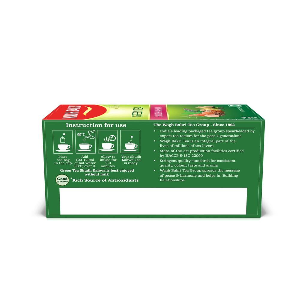 Wagh Bakri Shudh Kahwa Green Tea Bags 25 Count Refreshing Aromatic Blend For Relaxation Smooth Brewing Experience Total  62.5 Grams