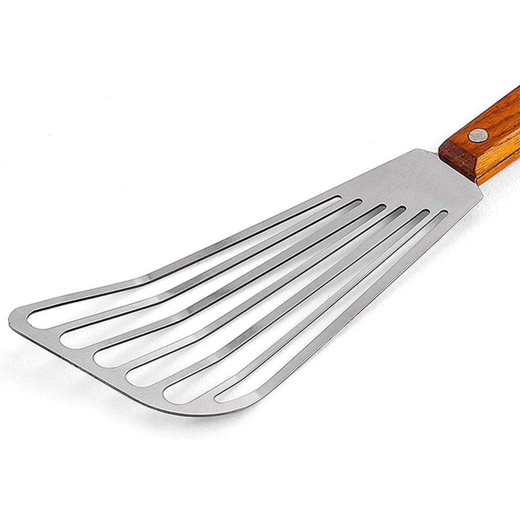 Premium-3X Stainless Steel Fish Spatula Turner, Wood Handle Fish Spatula, Slotted Turner, Kitchen Metal Spatula