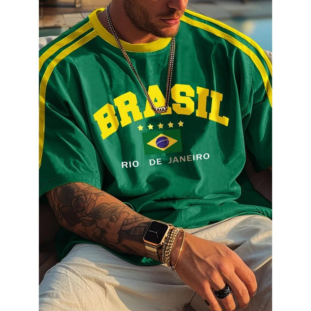 Brazilian Style Casual Men's Short Sleeve T-Shirt 3D Printed Crew Neck
