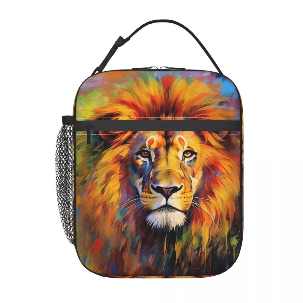 Colorful Lion Print Insulated Lunch Bag for Women Children Leakproof Food Boxes Thermal Lunch Box Tote