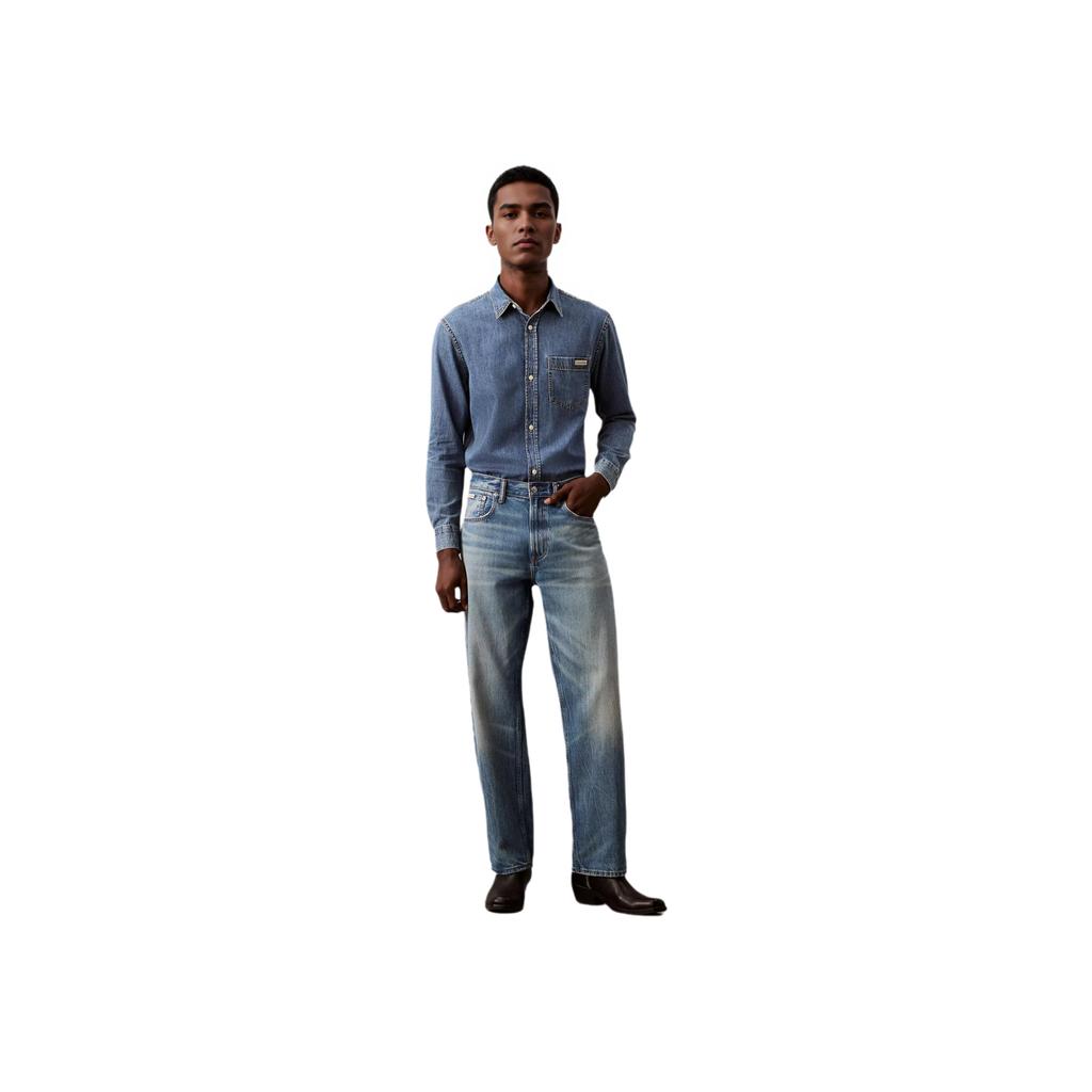 Calvin Klein Denim Button-Down Pointed Collar Comfortable Casual Long Sleeve Shirt Men shirts Vintage-Indigo 40EM774-450